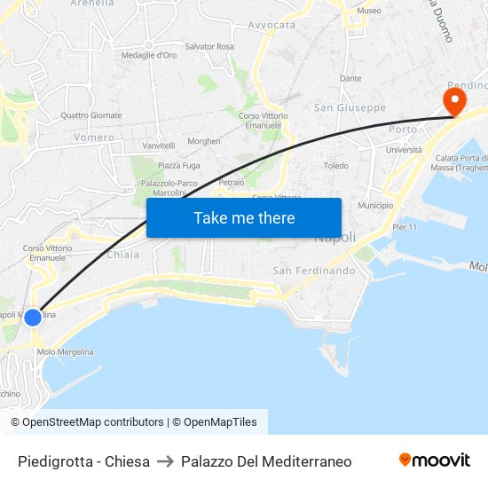 Piedigrotta - Chiesa to Palazzo Del Mediterraneo map