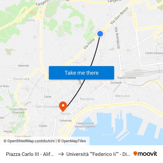 Piazza Carlo III - Alifana to Università ""Federico Ii"" - Diarc map