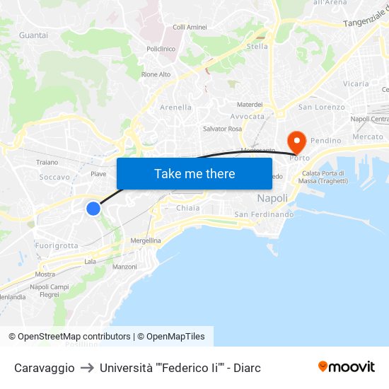 Caravaggio to Università ""Federico Ii"" - Diarc map