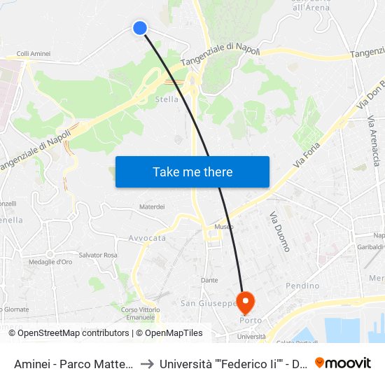 Aminei - Parco Matteotti to Università ""Federico Ii"" - Diarc map