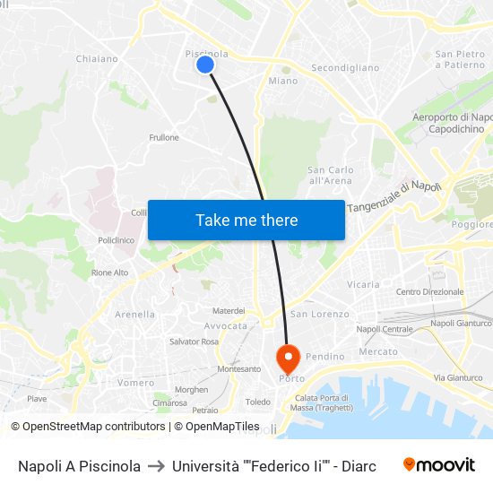 Napoli A Piscinola to Università ""Federico Ii"" - Diarc map