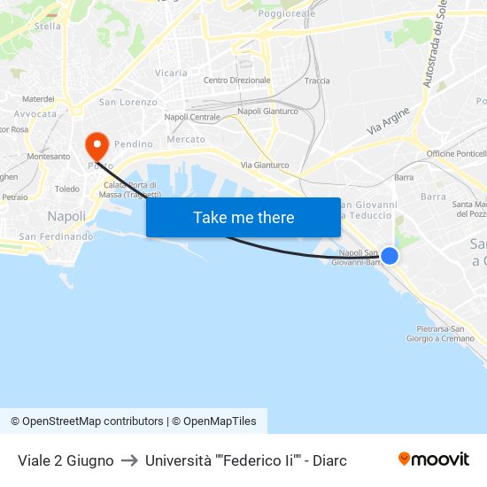Viale 2 Giugno to Università ""Federico Ii"" - Diarc map