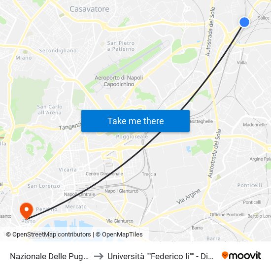 Nazionale Delle Puglie to Università ""Federico Ii"" - Diarc map