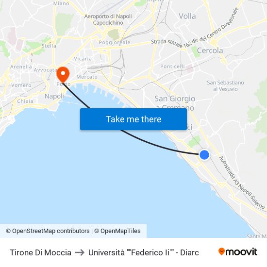 Tirone Di Moccia to Università ""Federico Ii"" - Diarc map