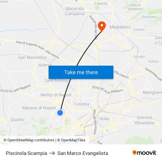Piscinola-Scampia to San Marco Evangelista map