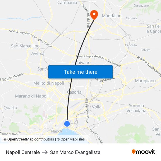 Napoli Centrale to San Marco Evangelista map