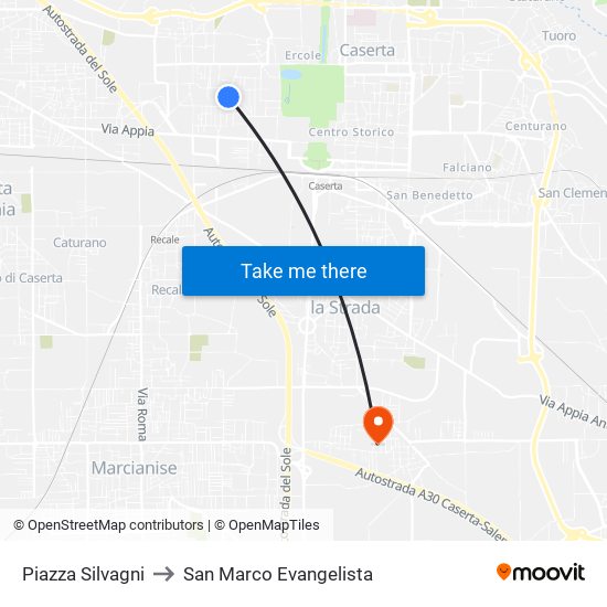 Piazza Silvagni to San Marco Evangelista map