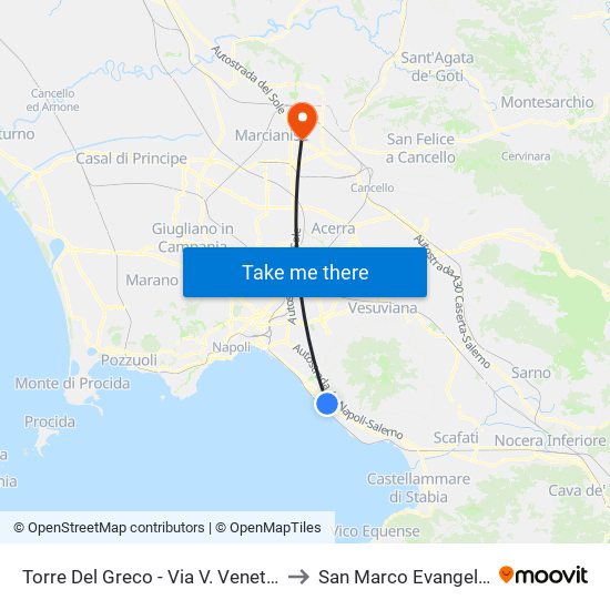 Torre Del Greco - Via V. Veneto, 11 to San Marco Evangelista map