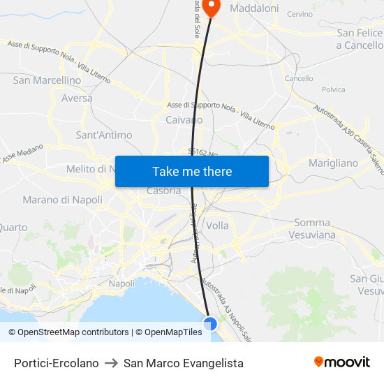 Portici-Ercolano to San Marco Evangelista map