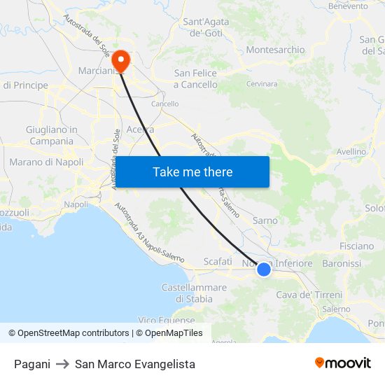 Pagani to San Marco Evangelista map