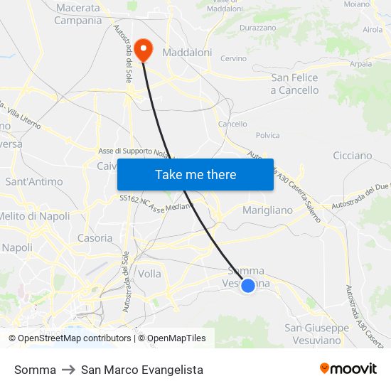 Somma to San Marco Evangelista map