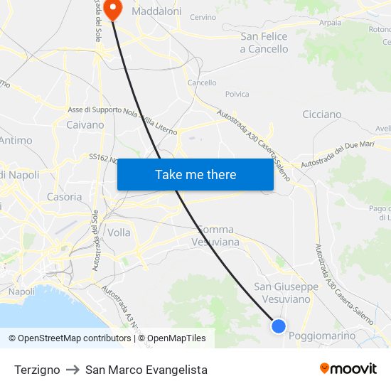 Terzigno to San Marco Evangelista map