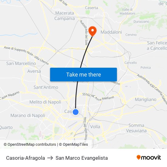 Casoria-Afragola to San Marco Evangelista map