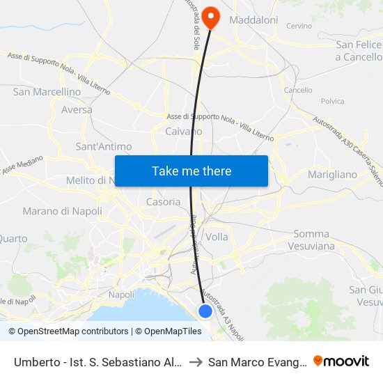 Umberto - Ist. S. Sebastiano Al Vesuvio to San Marco Evangelista map