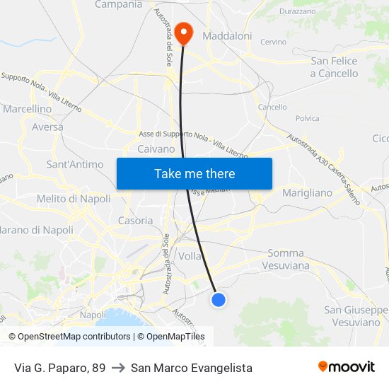 Via G. Paparo, 89 to San Marco Evangelista map