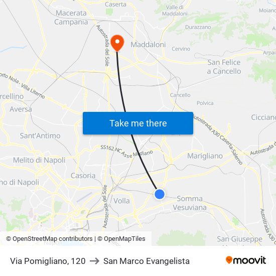 Via Pomigliano, 120 to San Marco Evangelista map