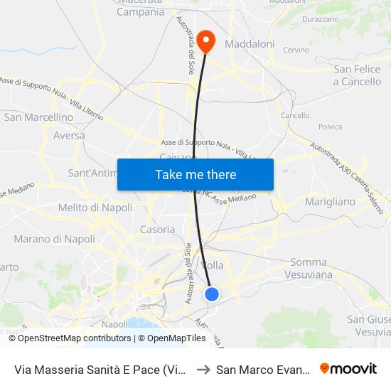 Via Masseria Sanità E Pace (Via A. Ninfo) to San Marco Evangelista map