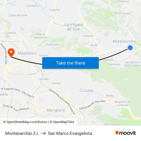 Montesarchio Z.I. to San Marco Evangelista map
