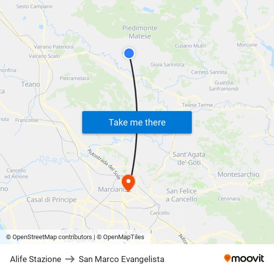 Alife Stazione to San Marco Evangelista map