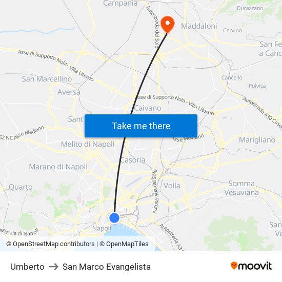 Umberto to San Marco Evangelista map