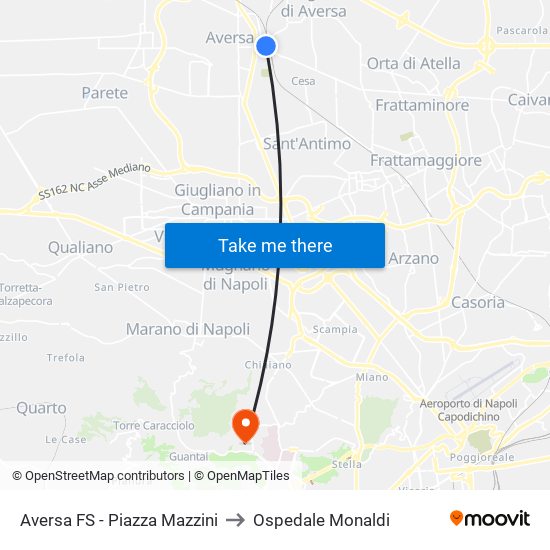 Aversa FS - Piazza Mazzini to Ospedale Monaldi map