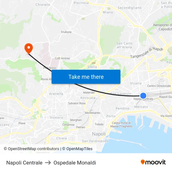 Napoli Centrale to Ospedale Monaldi map