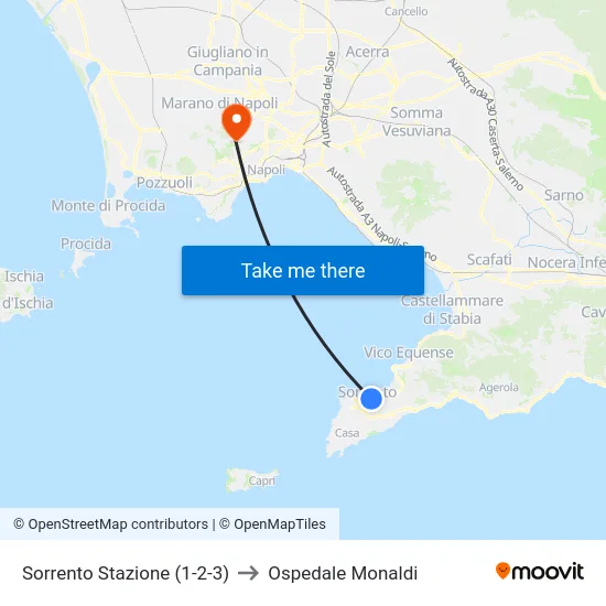 Sorrento Stazione (1-2-3) to Ospedale Monaldi map