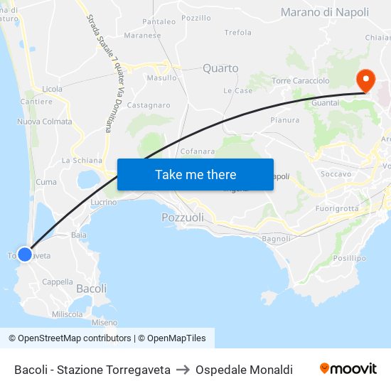 Bacoli - Stazione Torregaveta to Ospedale Monaldi map