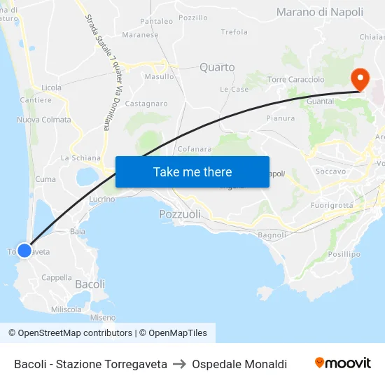 Bacoli - Stazione Torregaveta to Ospedale Monaldi map