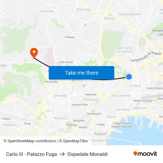 Carlo III - Palazzo Fuga to Ospedale Monaldi map