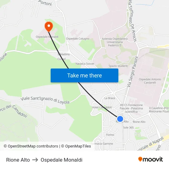 Rione Alto to Ospedale Monaldi map