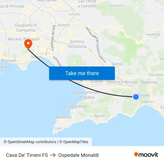 Cava De' Tirreni FS to Ospedale Monaldi map