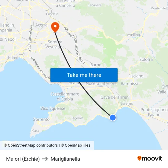 Maiori (Erchie) to Mariglianella map
