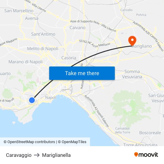 Caravaggio to Mariglianella map