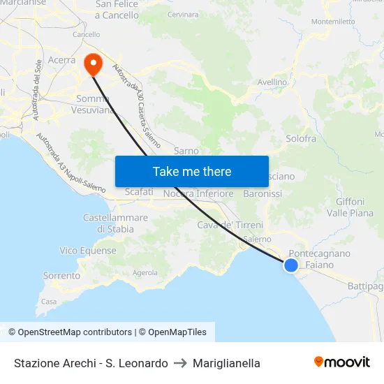 Arechi Station - S. Leonardo to Mariglianella map