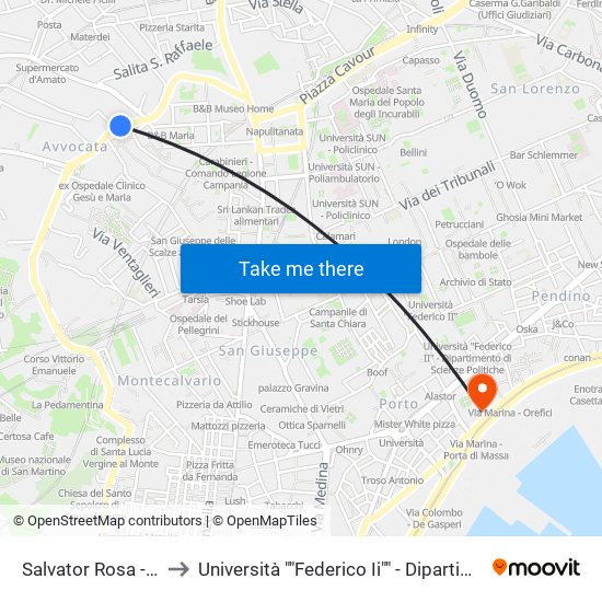 Salvator Rosa - Pontecorvo to Università ""Federico Ii"" - Dipartimento Di Giurisprudenza map