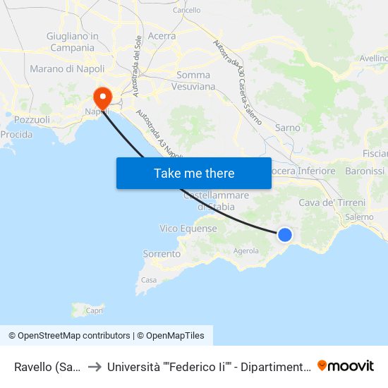 Ravello (Sambuco) to Università ""Federico Ii"" - Dipartimento Di Giurisprudenza map