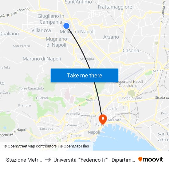 Stazione Metrocampania to Università ""Federico Ii"" - Dipartimento Di Giurisprudenza map