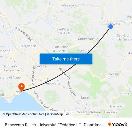 Benevento Rione Libertà to Università ""Federico Ii"" - Dipartimento Di Scienze Politiche (Disp) map