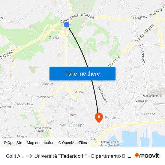 Colli Aminei to Università ""Federico Ii"" - Dipartimento Di Scienze Politiche (Disp) map