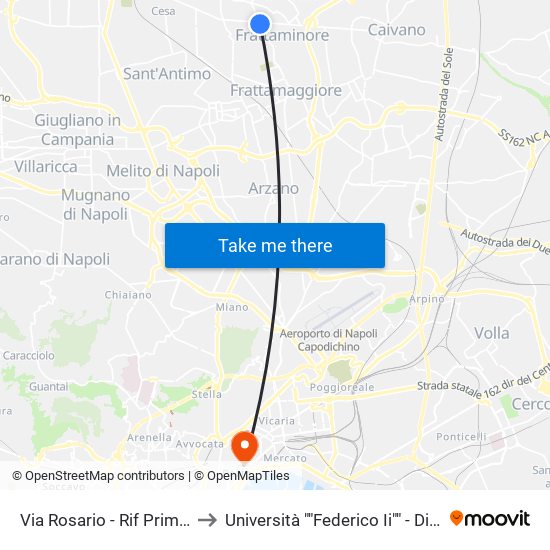 Via Rosario - Rif Prima Incrocio S.P. Aversa-Caivano to Università ""Federico Ii"" - Dipartimento Di Scienze Politiche (Disp) map