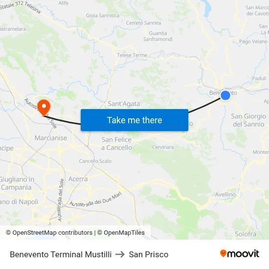 Benevento Mustilli Terminal to San Prisco map