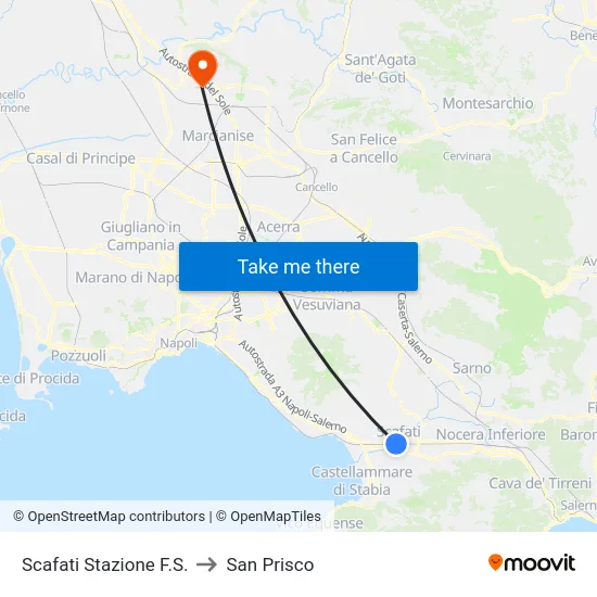 Scafati Stazione F.S. to San Prisco map