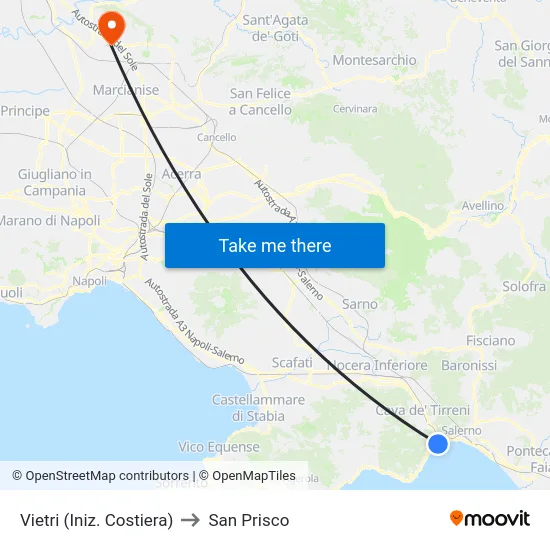 Vietri (Iniz. Costiera) to San Prisco map