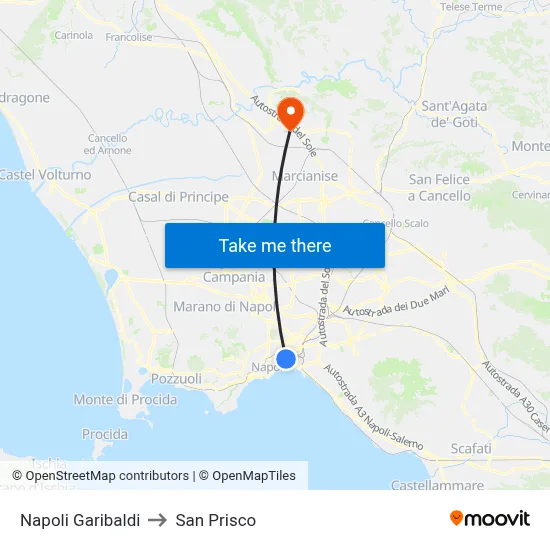 Naples Garibaldi to San Prisco map