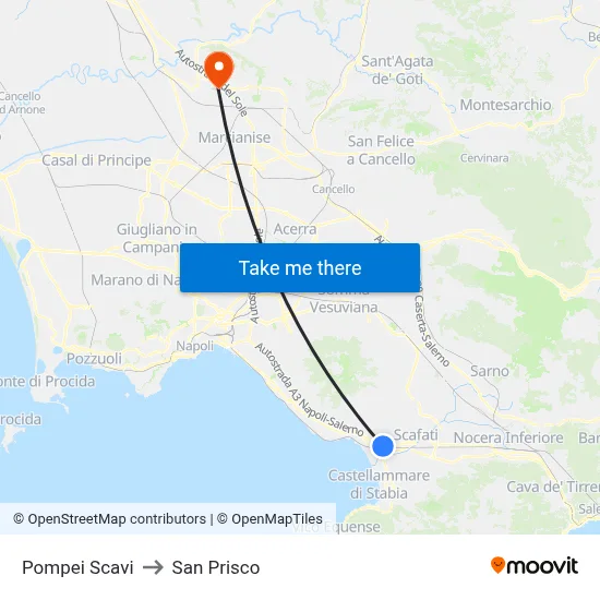 Pompeii Excavations to San Prisco map
