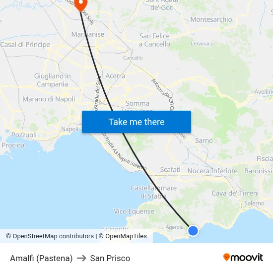 Amalfi (Pastena) to San Prisco map