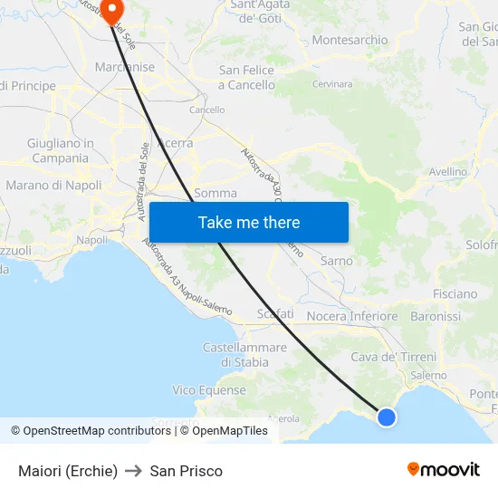 Maiori (Erchie) to San Prisco map