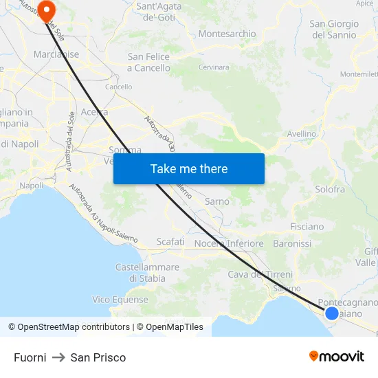 Fuorni to San Prisco map