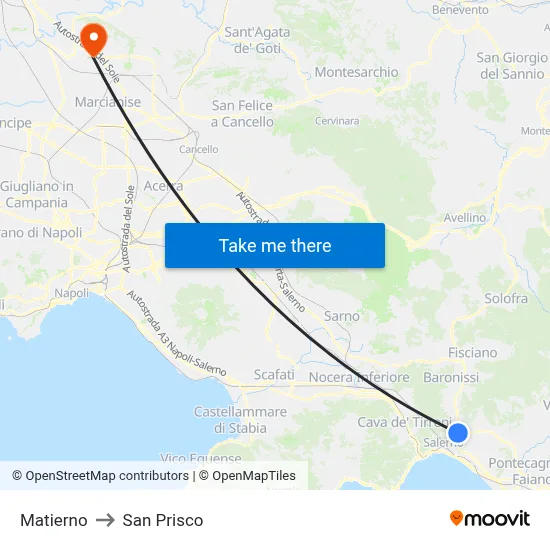 Matierno to San Prisco map